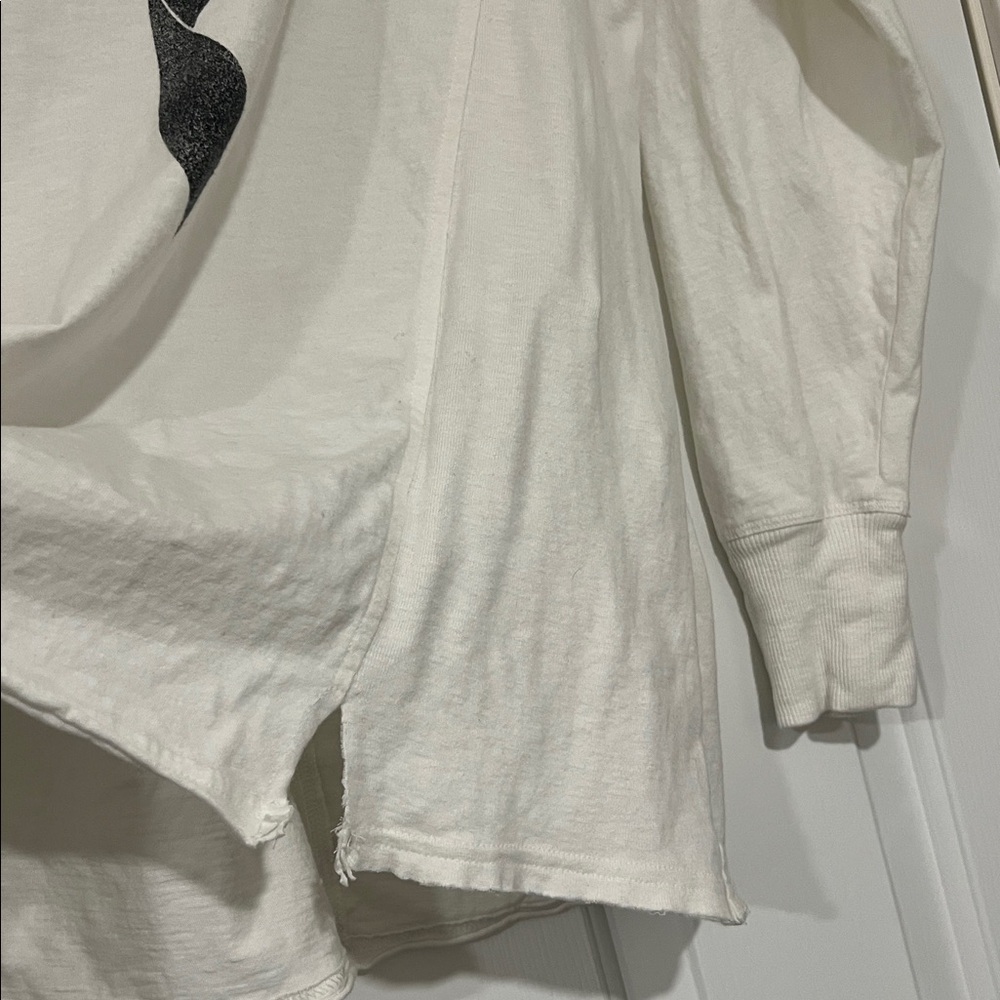 Aerie Cozy Oversized Boyfriend Graphic T-shirt Soft Muslin Cream Charcoal Bow XS - Picture 9 of 11